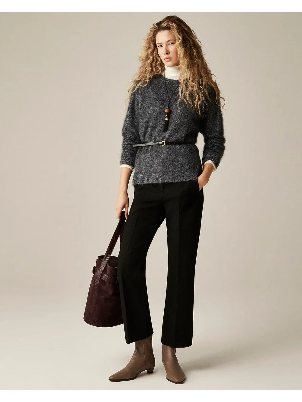 J.Crew Brushed Cashmere Marled Sweater Charcoal Grey NWT M